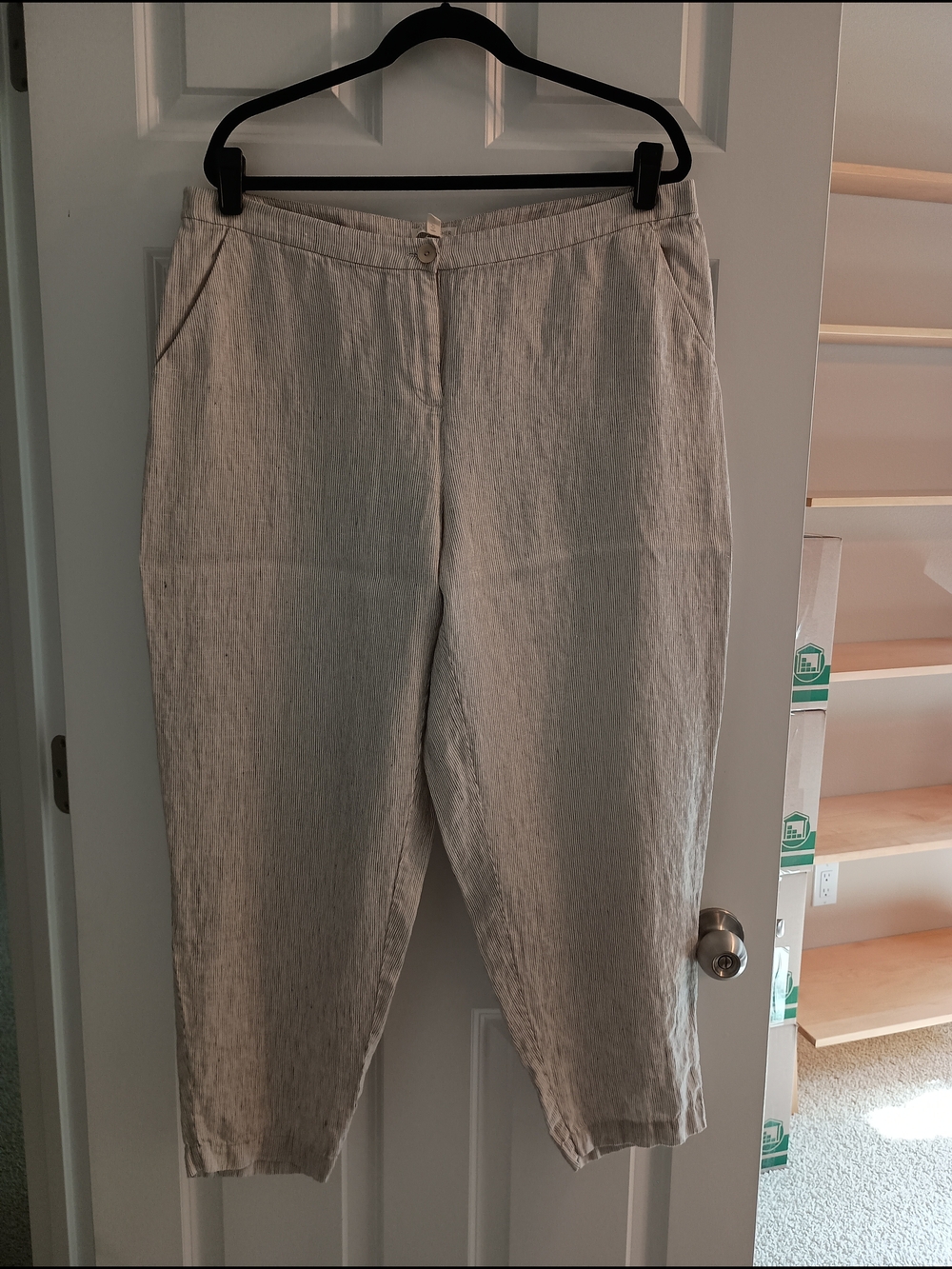 Eileen Fisher Neutral Striped Lightweight Organic Linen Pants